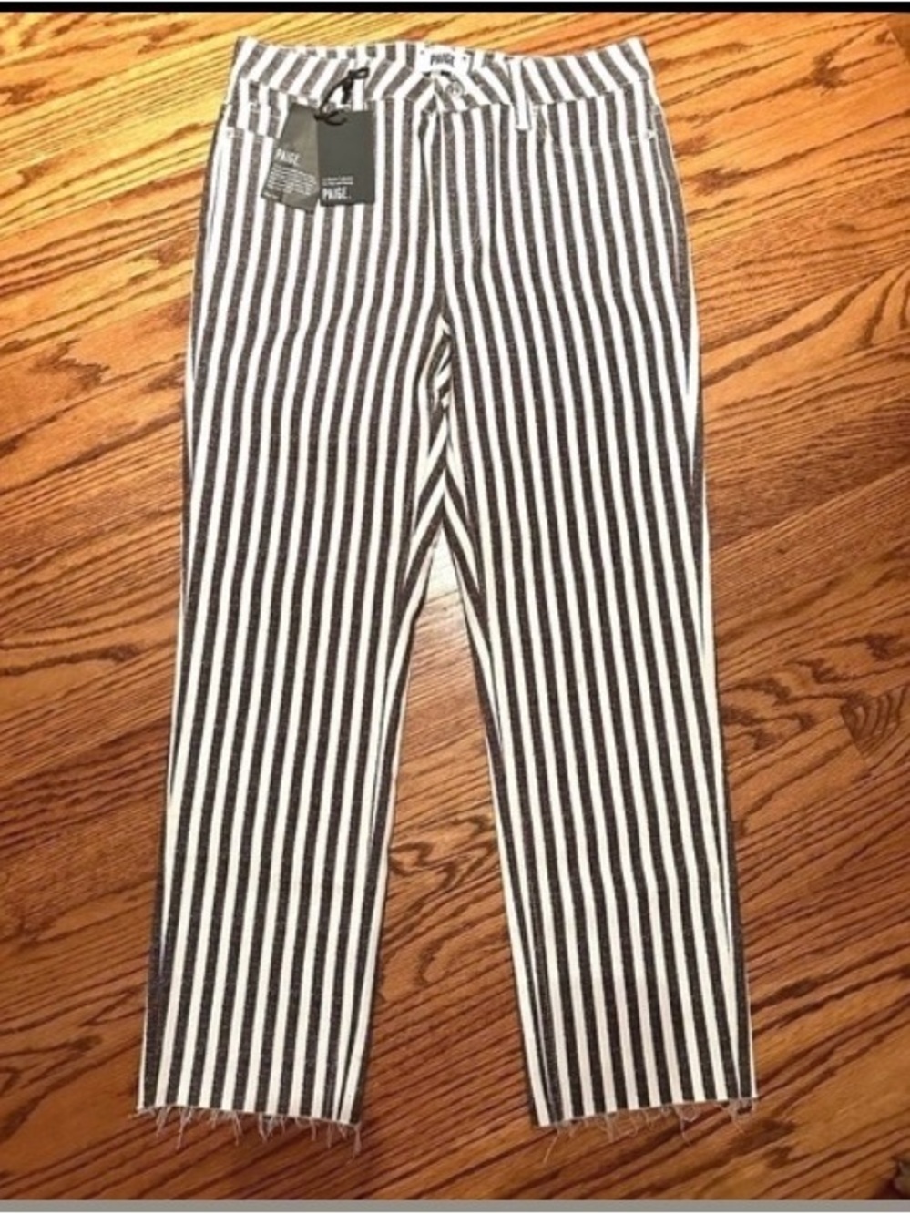 PAIGE Black and White Vertical Stripe Chinos - Picture 1 of 4